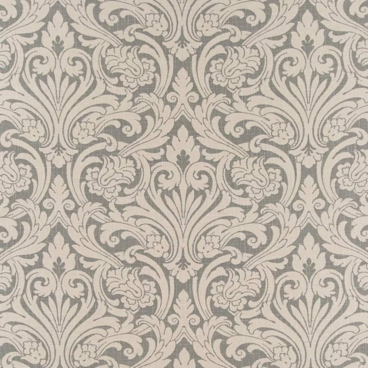 Grey Damask Linen Look Print Upholstery Fabric by The Yard - SKU: Windsor Stone